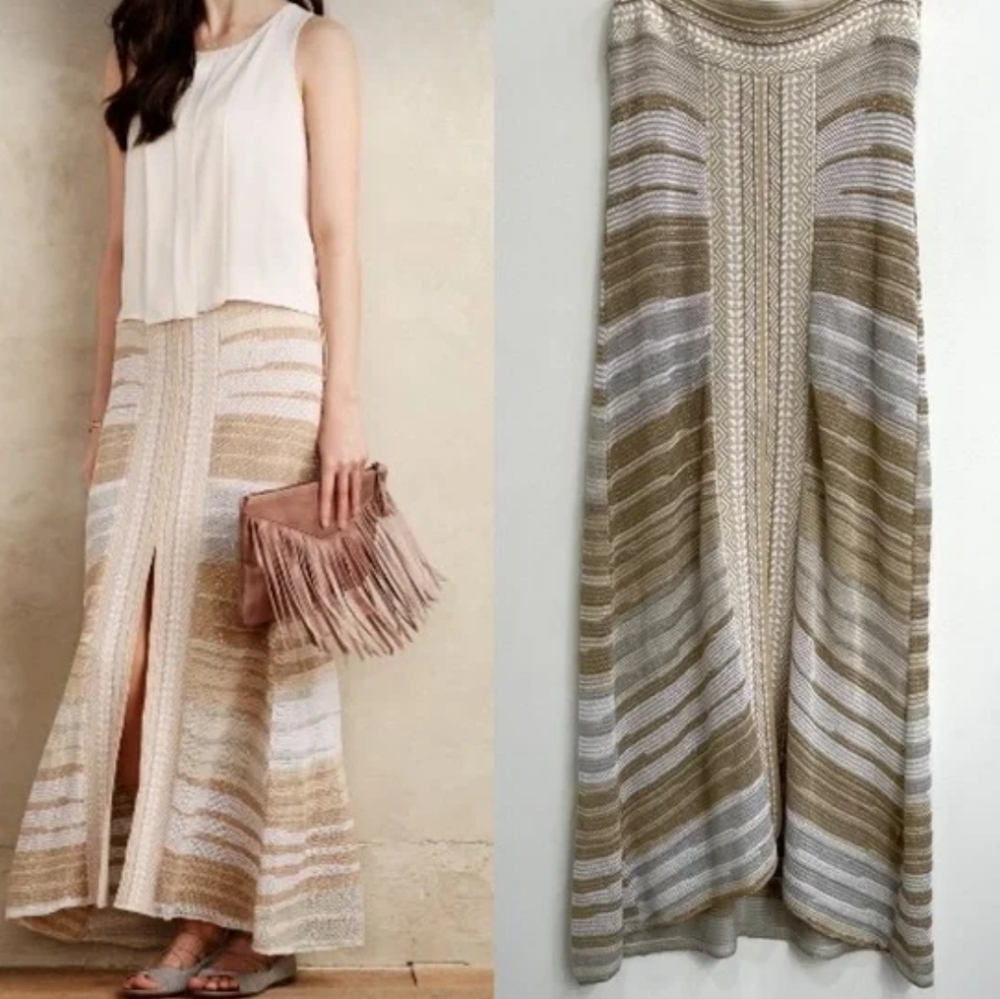Anthropologie Beige and White Striped Maxi Skirt